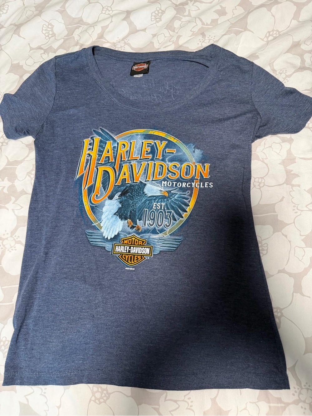 Harley-Davidson Navy Grey/Blue Graphic Tee with Eagle Logo